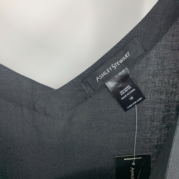 Ashley Stewart Romper Black Ramie Sleeveless Zip V Neck Drawstring - Picture 4 of 9